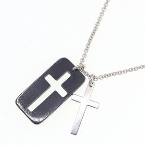 Tiffany Double Cross Necklace Silver Titanium pendant choker CO